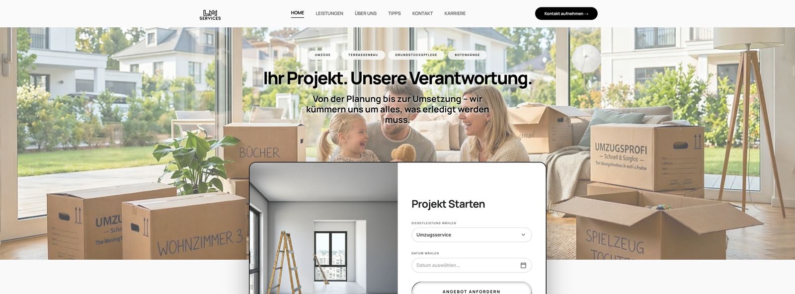 Startseite der neu gestalteten Website von LM Services in Zwickau, dargestellt auf einem Mac-Bildschirm